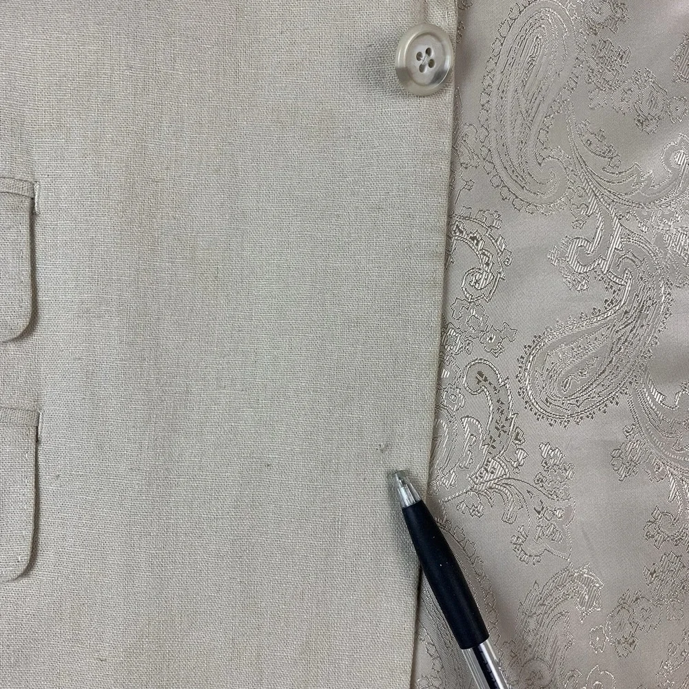 bianco Brioni Blazer 42L Beige Loro Piana 100% Linen Lined Spots* Missing Button
